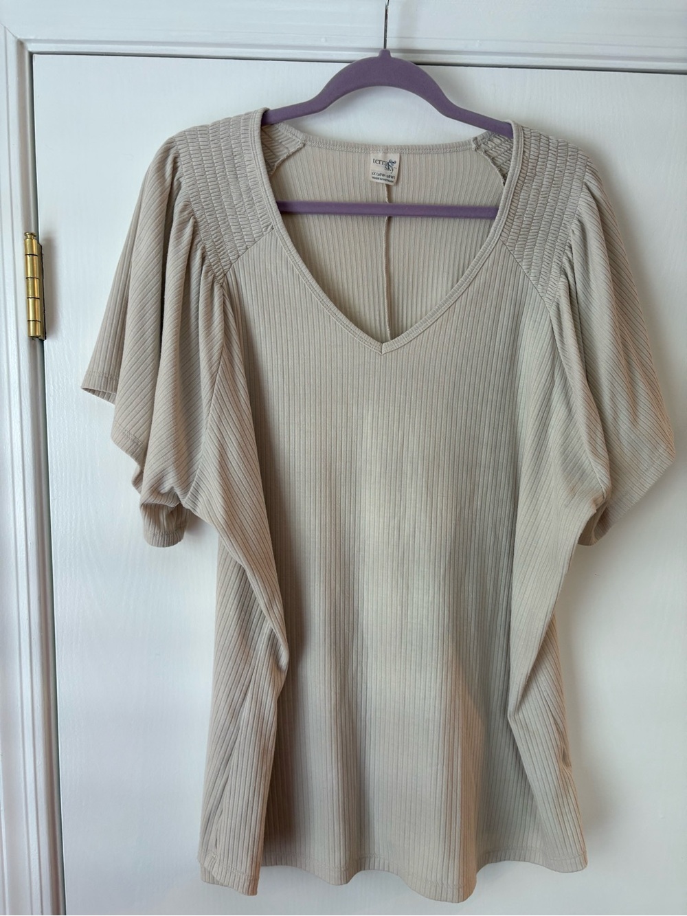 Plus size Terra & Sky Teal Ribbed V-Neck Short Sleeve Tops - Picture 8 of 12